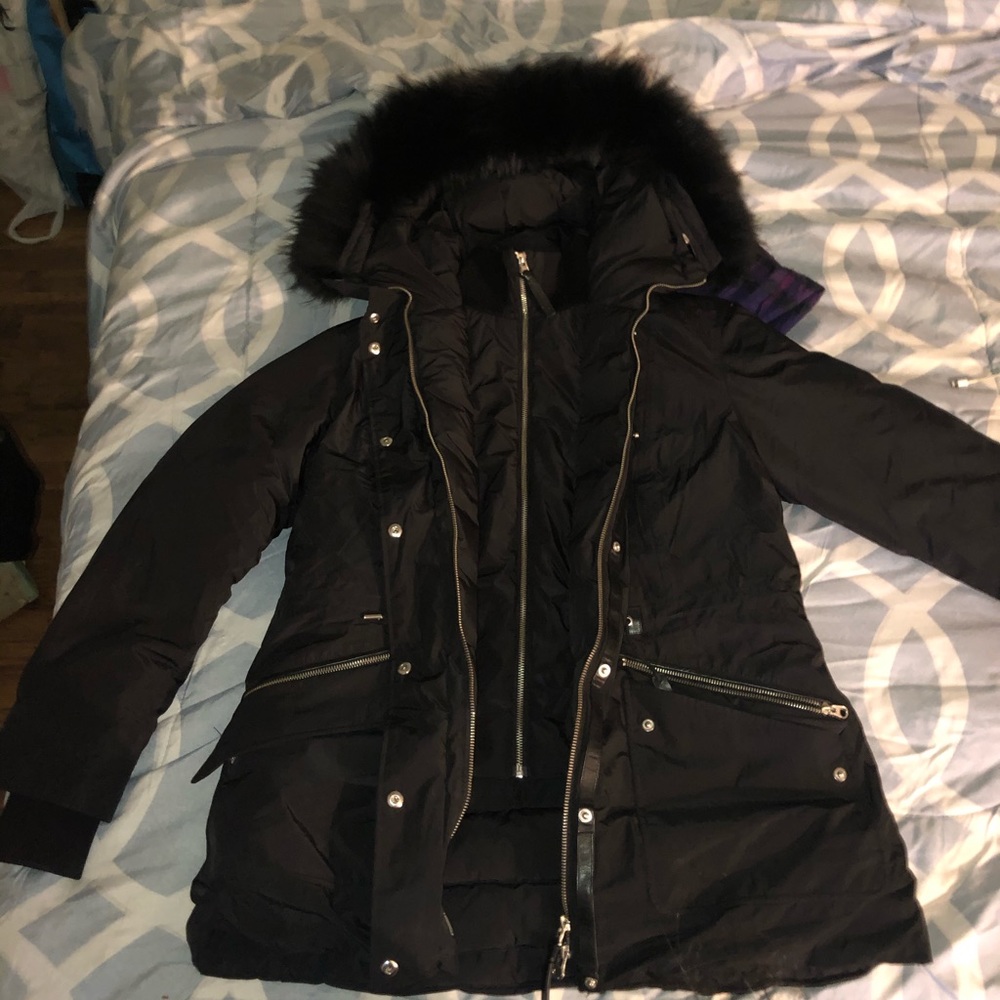 Mackage black on black fur coat.